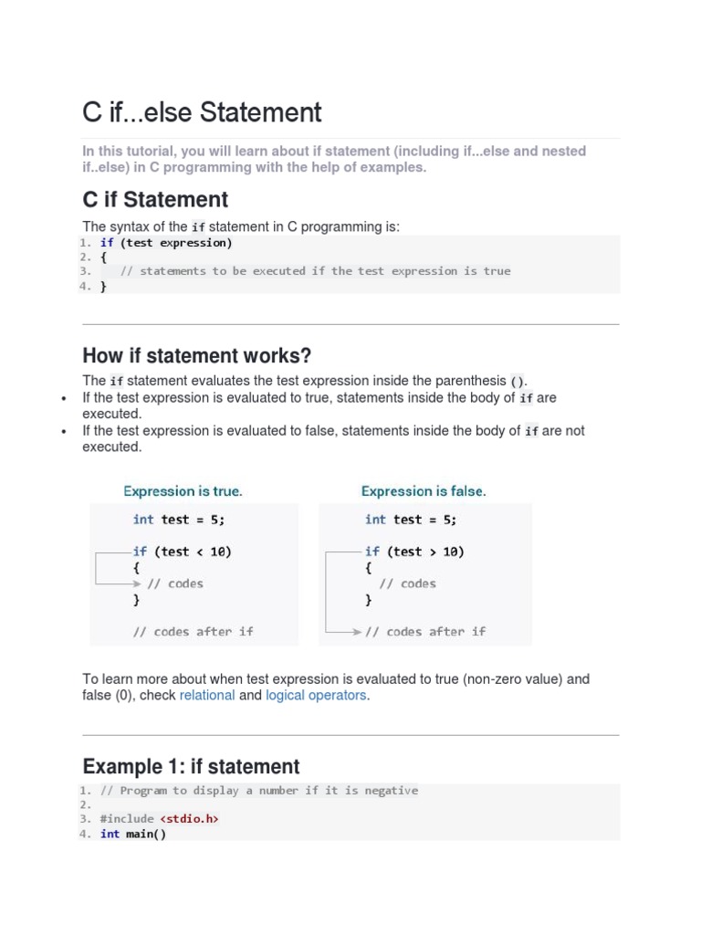 C If Statement | PDF | C (Programming Language) | Integer (Computer ...