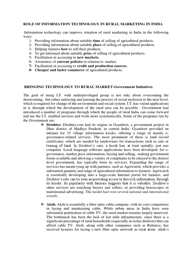 Role of Information Technology in Rural Marketing in India: The Model ...