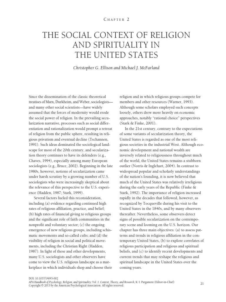 The Social Context of Religion and Spirituality in The United States ...