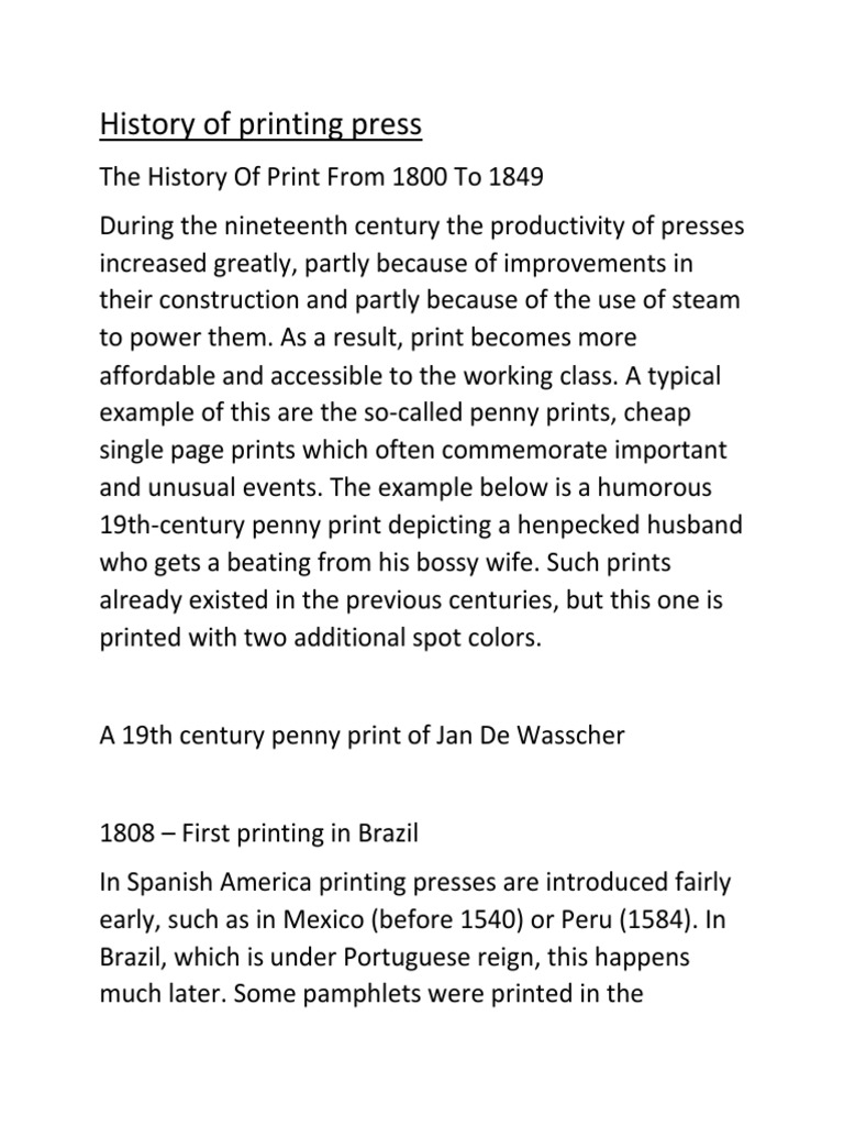 History of Printing Press PDF Printing Press Lithography