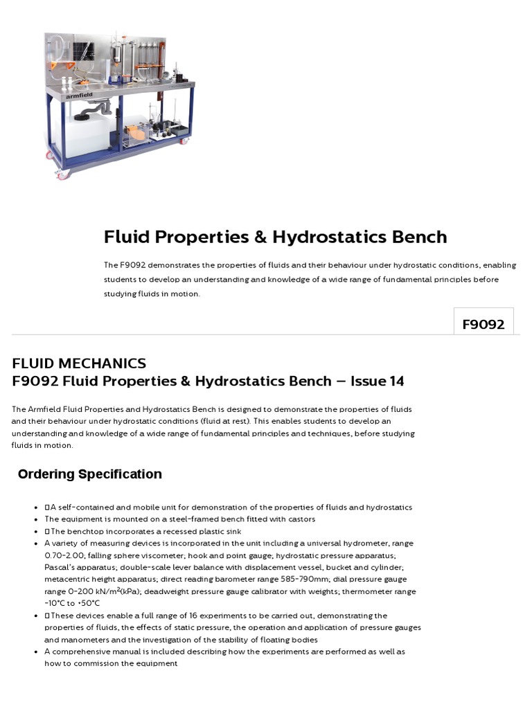 Armfield Hydrostatic Pressure Bench | PDF | Pressure Measurement | Buoyancy