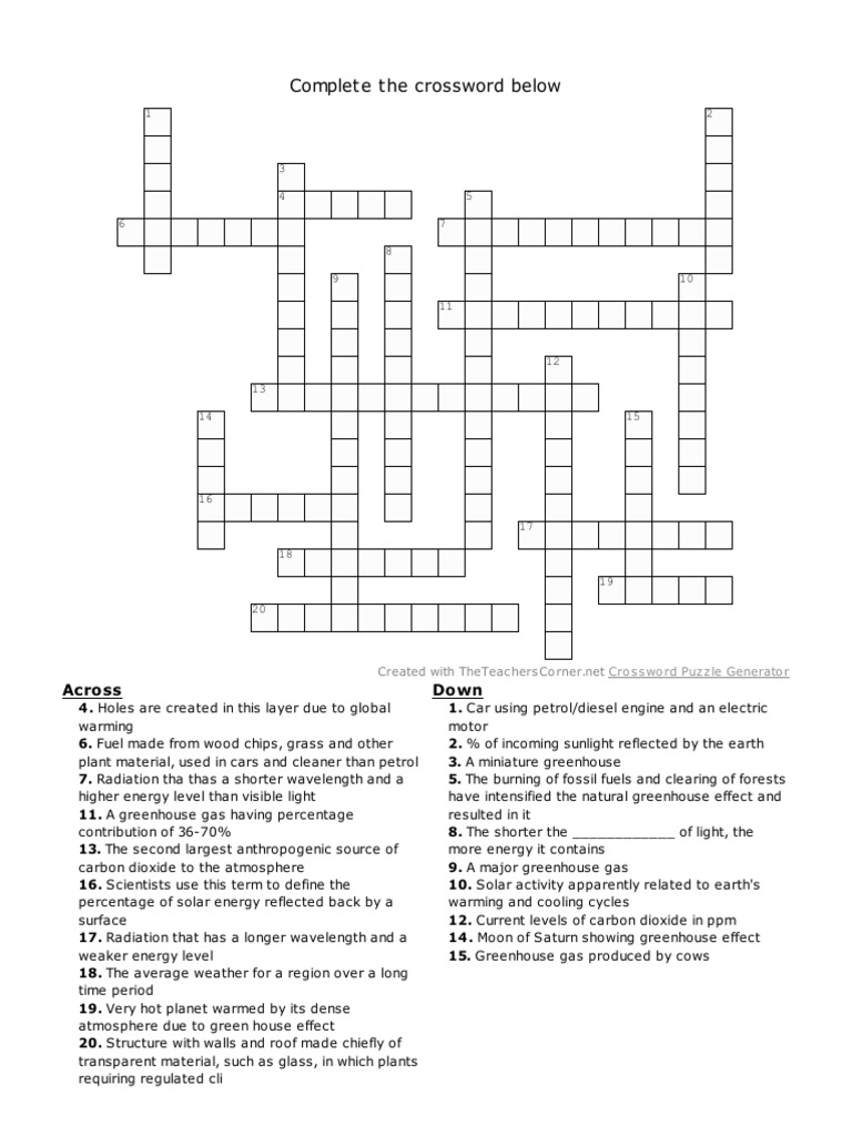 Crossword Green House PDF Greenhouse Effect Greenhouse Gas