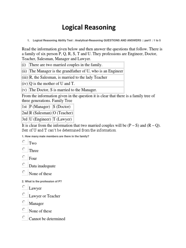 Logical Reasoning 1. Logical Reasoning Ability Test Analytical