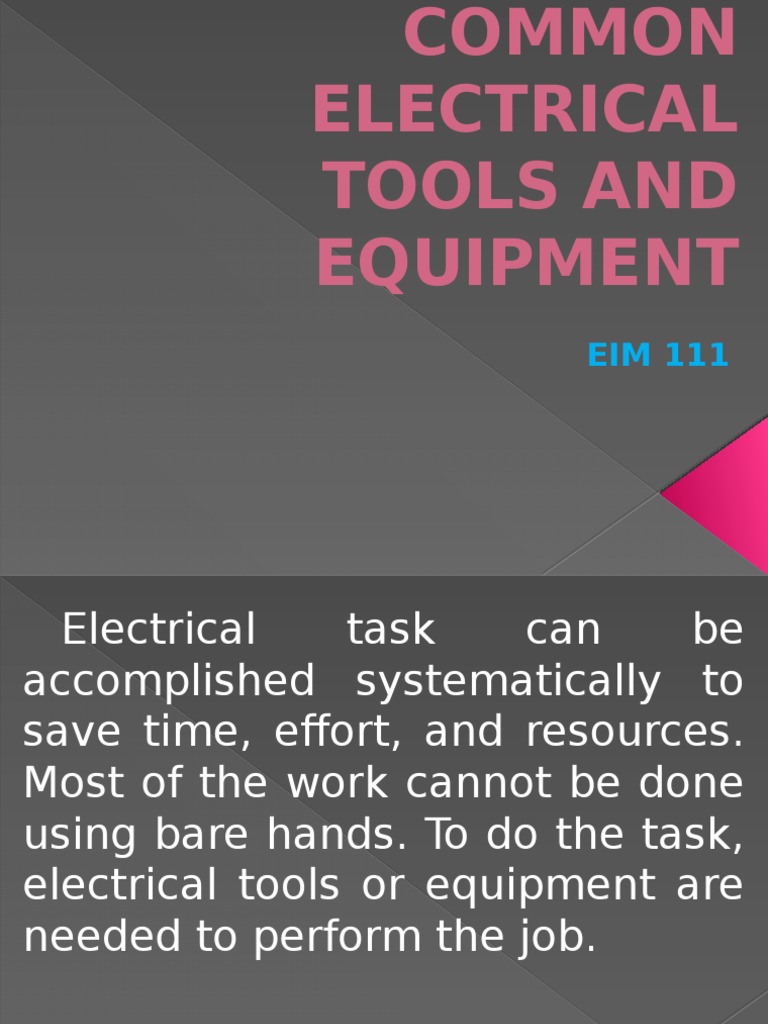 Common Electrical Tools | PDF | Screw | Electrical Engineering