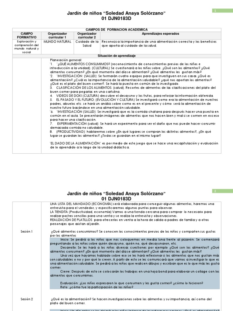 Plan de Octubre | PDF | Educación de la primera infancia | Alimentos