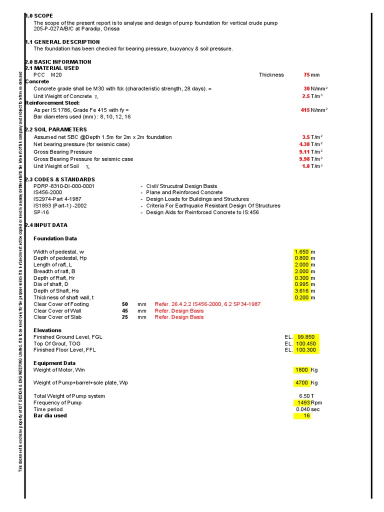 Pump Foundation Design PDF PDF Concrete Reinforced Concrete