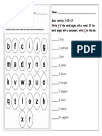 Vowel/Consonant Activity Seat Work 9-25-19