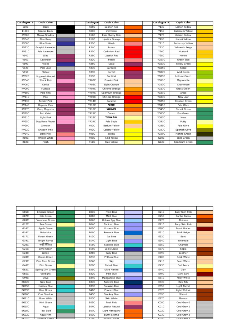 Copic color chart | Green | Grey