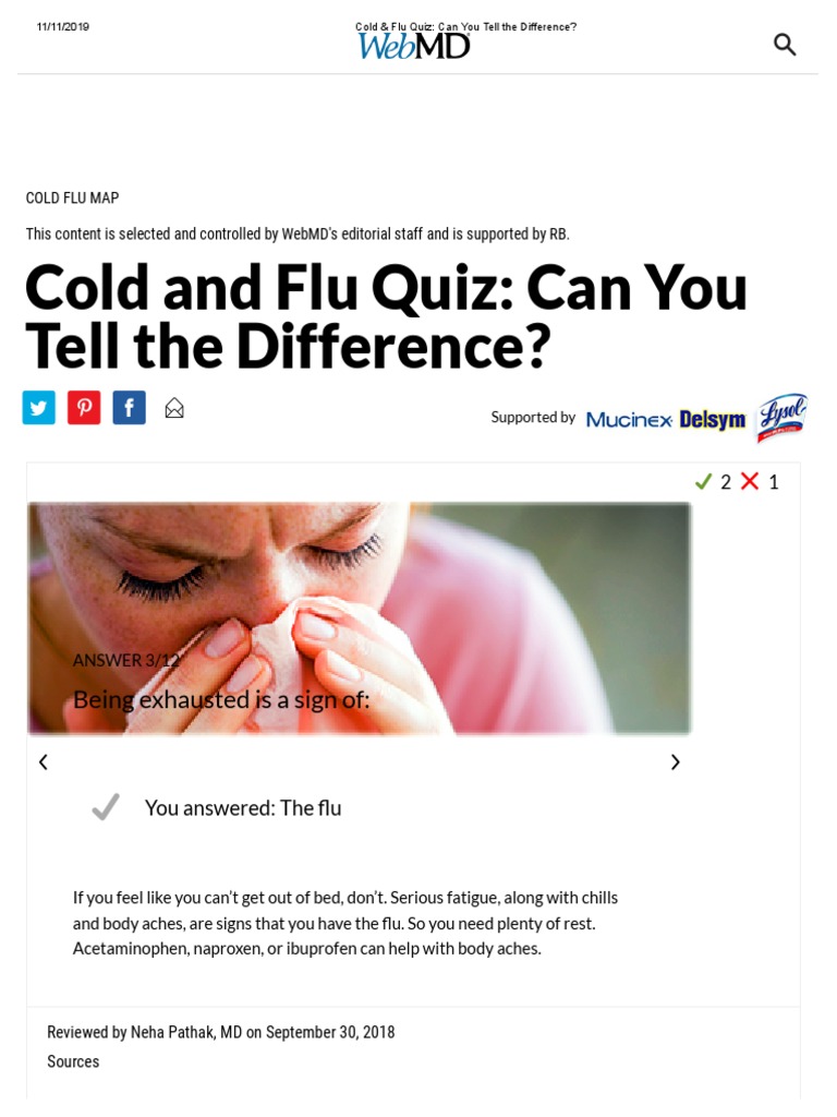 Cold & Flu Quiz Can You Tell The Difference PDF Influenza Common Cold