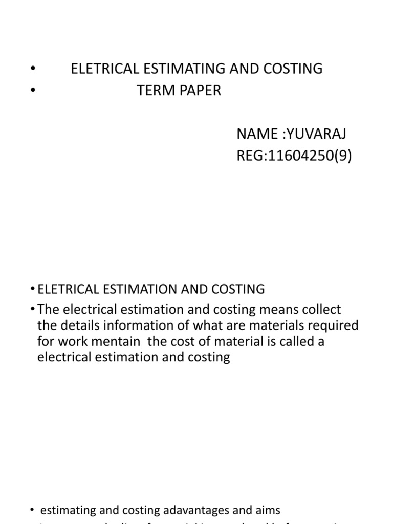 Estimation and Costing PDF Electrical Conductor Electrical Equipment
