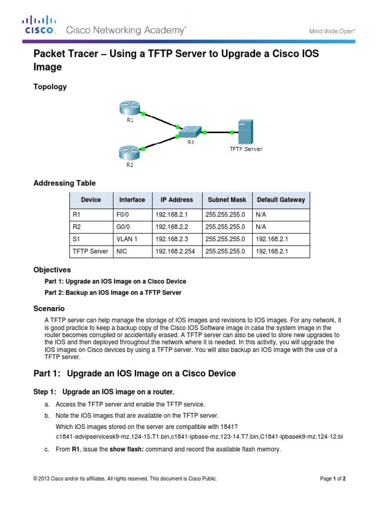 10.3.3.5 Packet Tracer - Using A TFTP Server To Upgrade A Cisco IOS ...