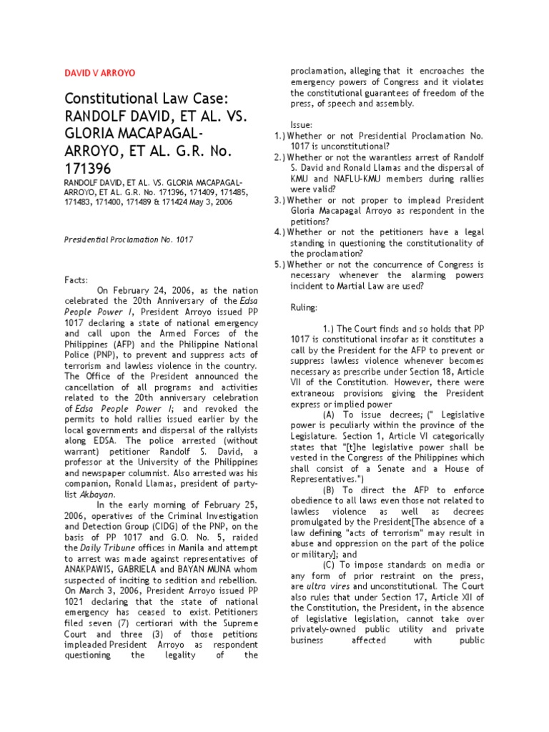 Constitutional law case randolf david et al vs gloria macapagal