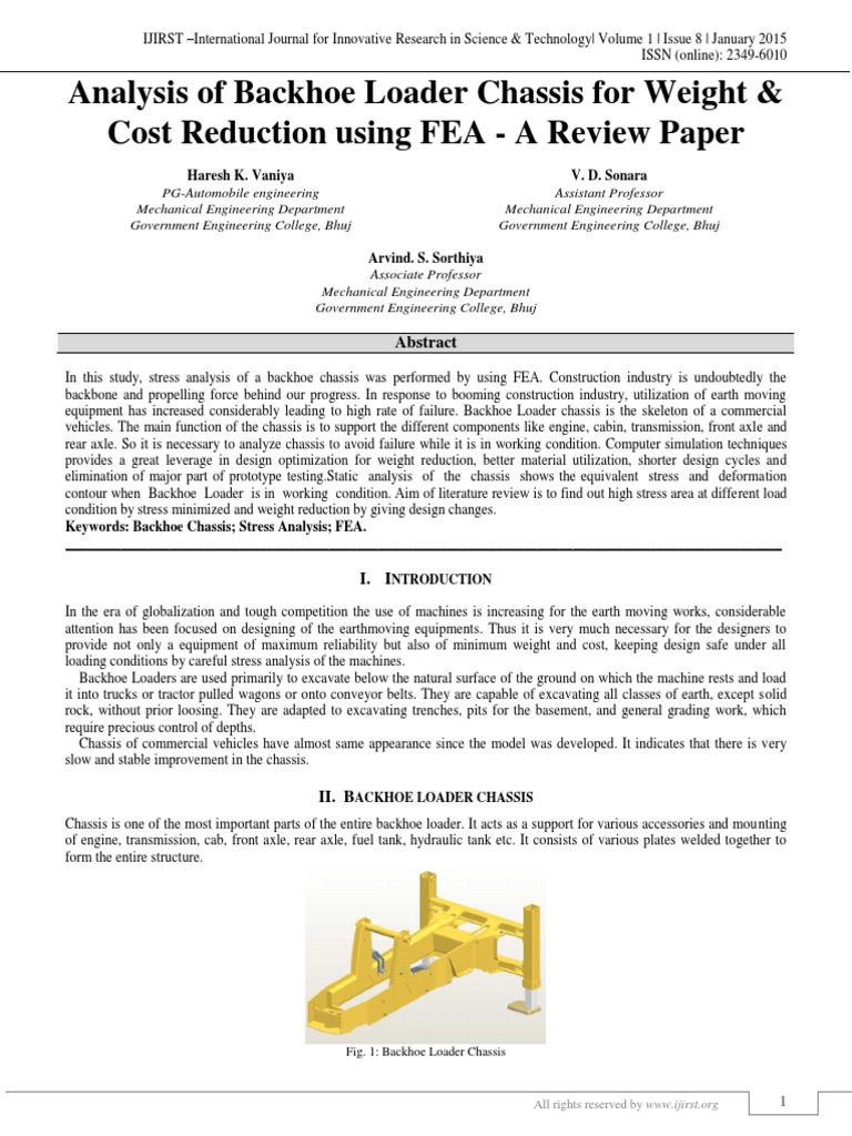 Backhoe Loader Chassis FEA Analysis Review | PDF | Strength Of ...
