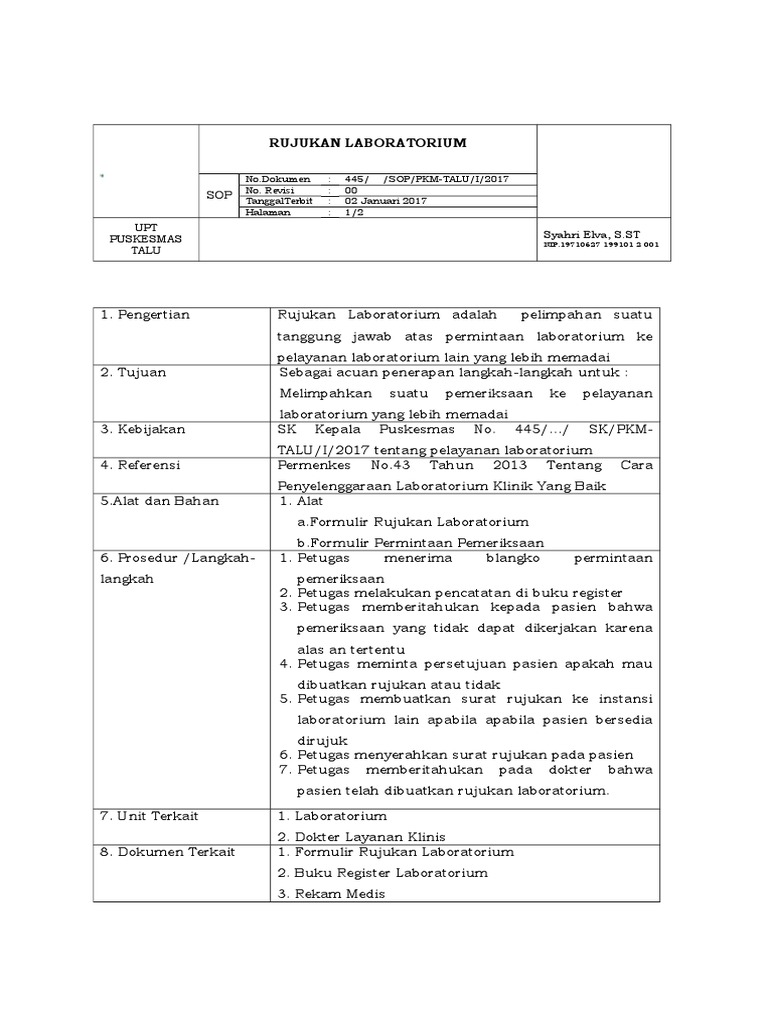 Prosedur Rujukan Laboratorium Puskesmas | PDF