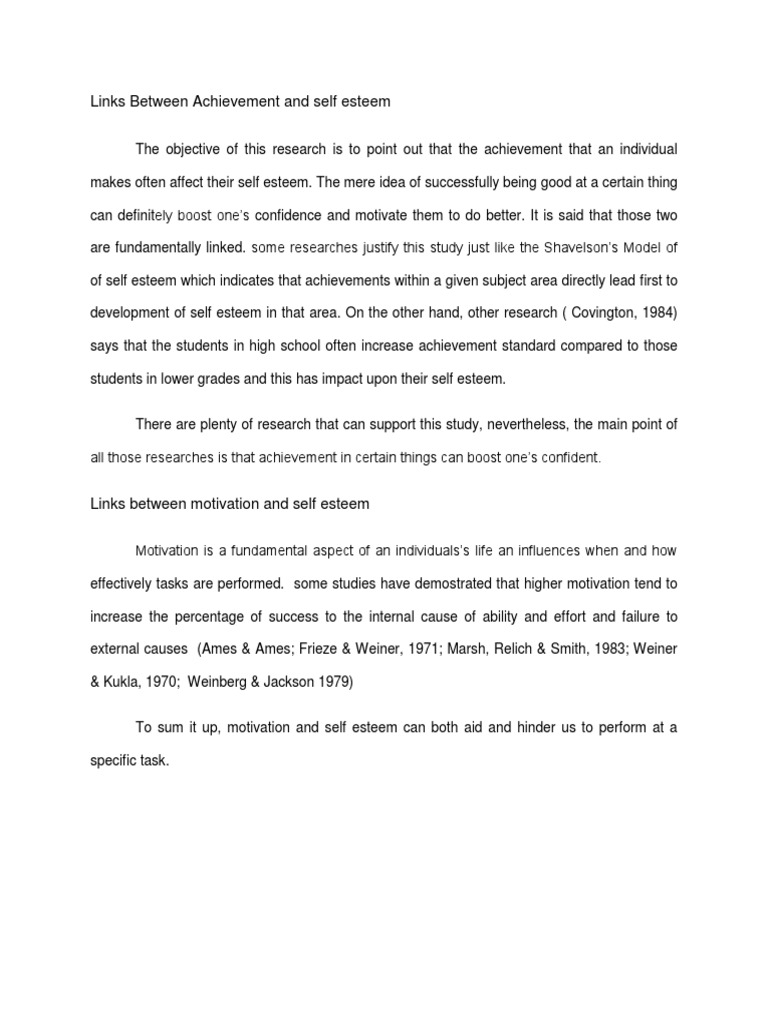 Links Between Achievement and Self Esteem | PDF