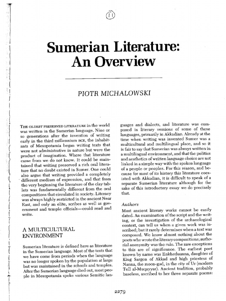 Overview of Sumerian Literature | PDF