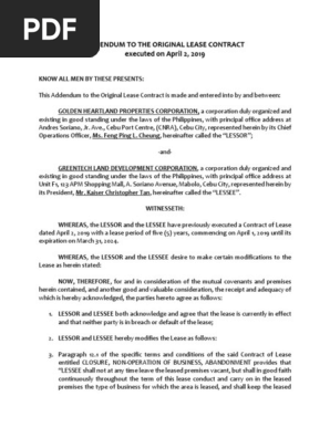 Amendment of Lease Contract
