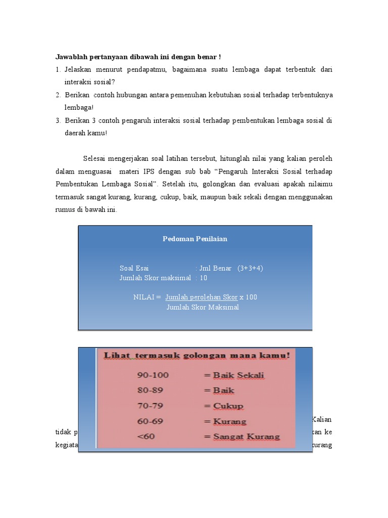 Soal Essay Pengaruh Interaksi Terhadap Lembaga Sosial