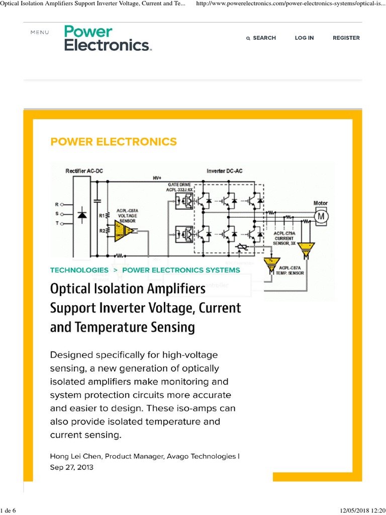 Optical Isolation Amplifiers Support Inverter Voltage, Current and
