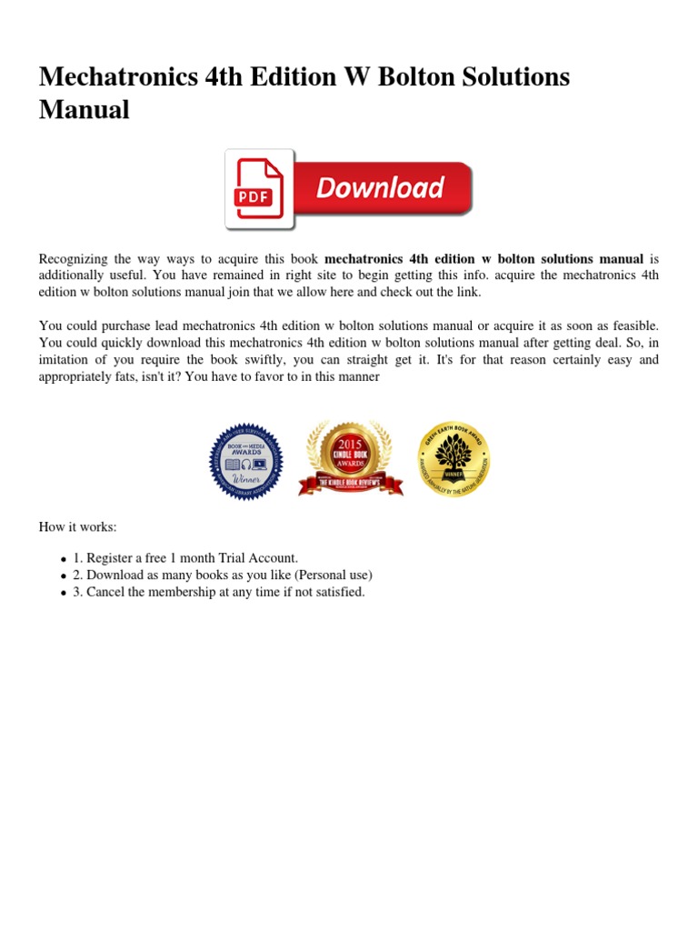 Mechatronics 4th Edition W Bolton Solutions Manual PDF Science Engineering