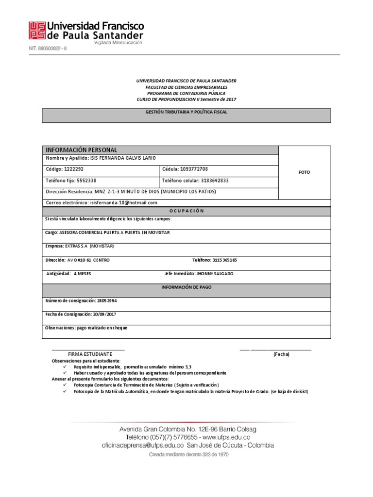 Formulario ISIS UFPS | PDF | Business