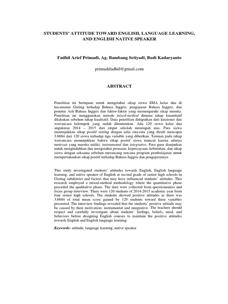 Students' Attitudes Toward English Learning | PDF | Attitude ...