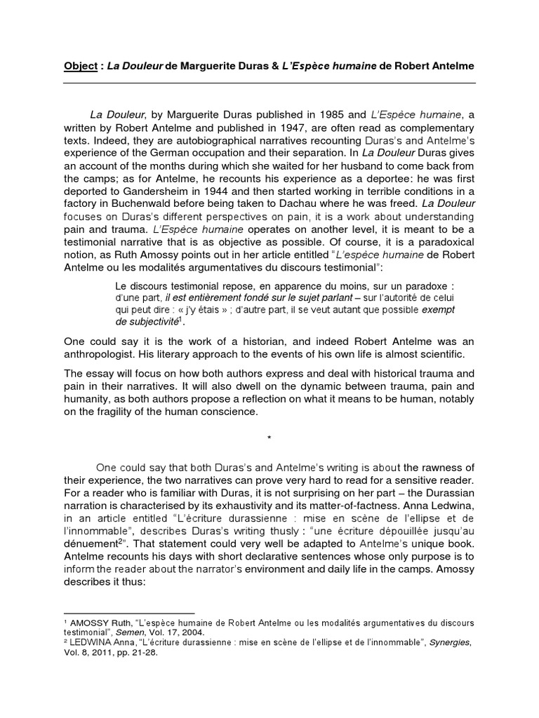 Essay On Duras Antelme Psychological Trauma Psychological Concepts