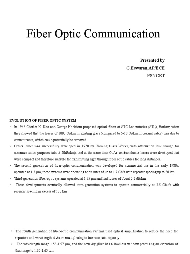 Fiber Optic Communication PDF Fiber Optic Communication Optical Fiber