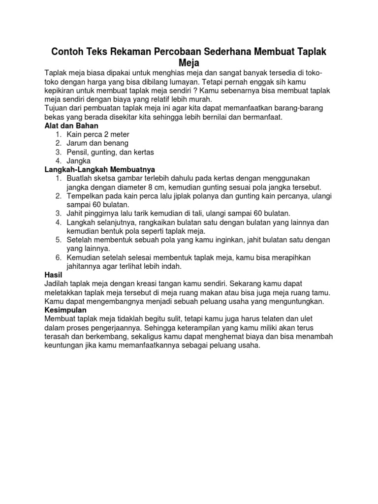 Contoh Teks Laporan Hasil Percobaan