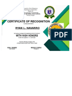 Certificate of Recognition: Ryan L. Navarro