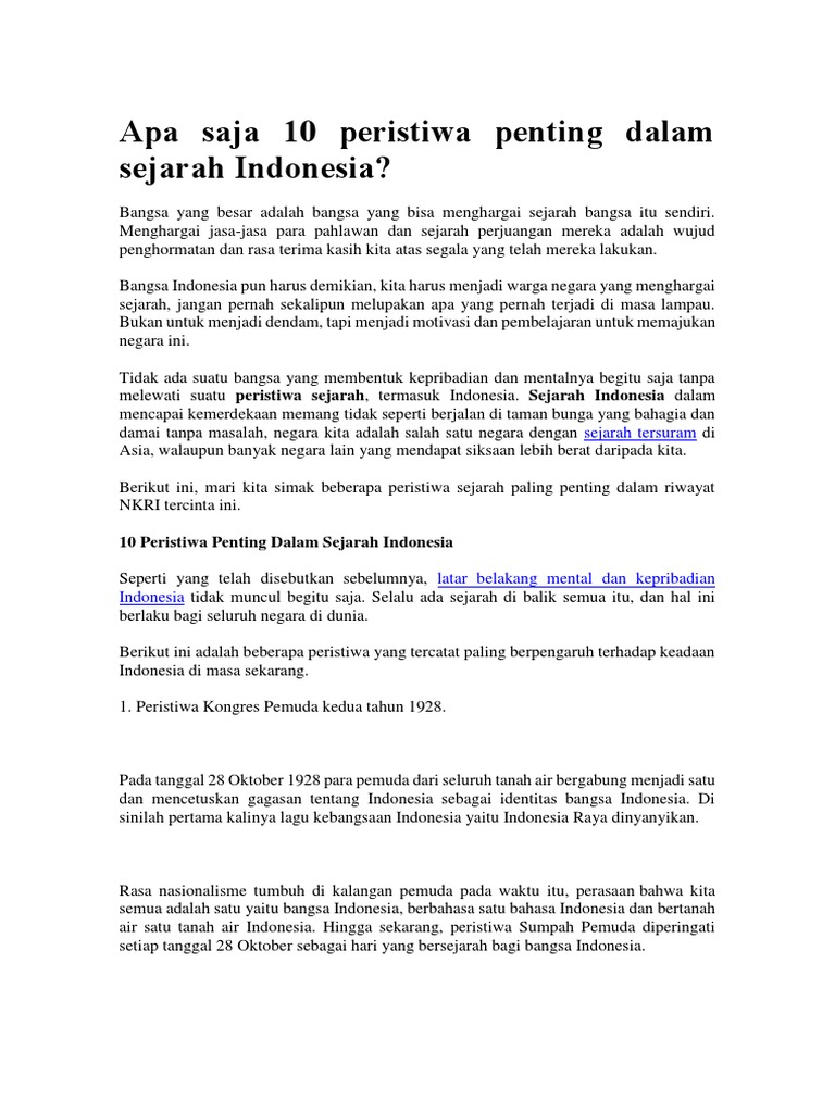 Apa Saja 10 Peristiwa Penting Dalam Sejarah Indonesia Pdf
