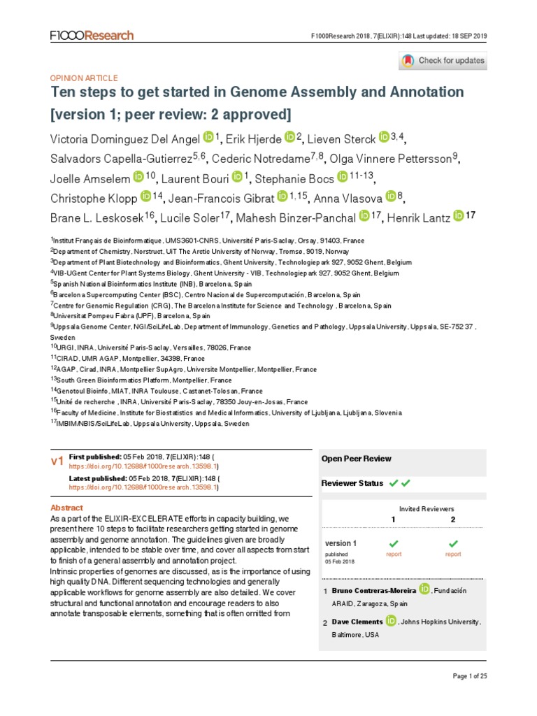Ten Steps To Get Started in Genome Assembly and Annotation | PDF | Dna ...