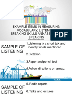Example Items in Measuring Vocabulary, Listening, Speaking Skills and Assessing Speaking