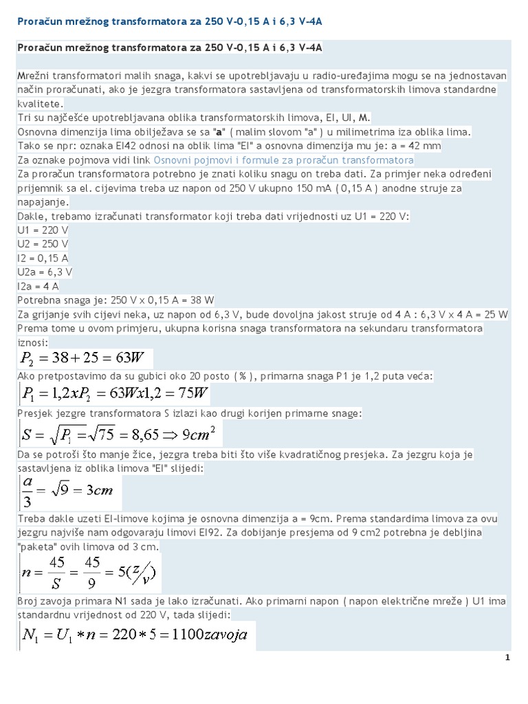 Proracun Transformatora NN | PDF