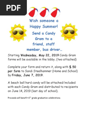 2019 Summer Candy Gram Handout