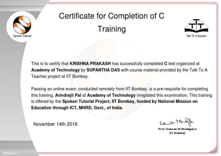 C Training Completion Certificate | PDF | Business