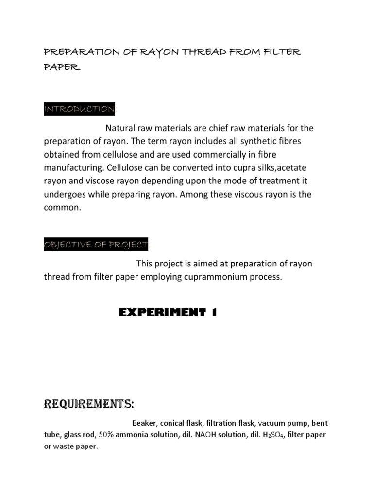 Preparation of Rayon Thread From Filter Paper | PDF | Rayon | Fibers