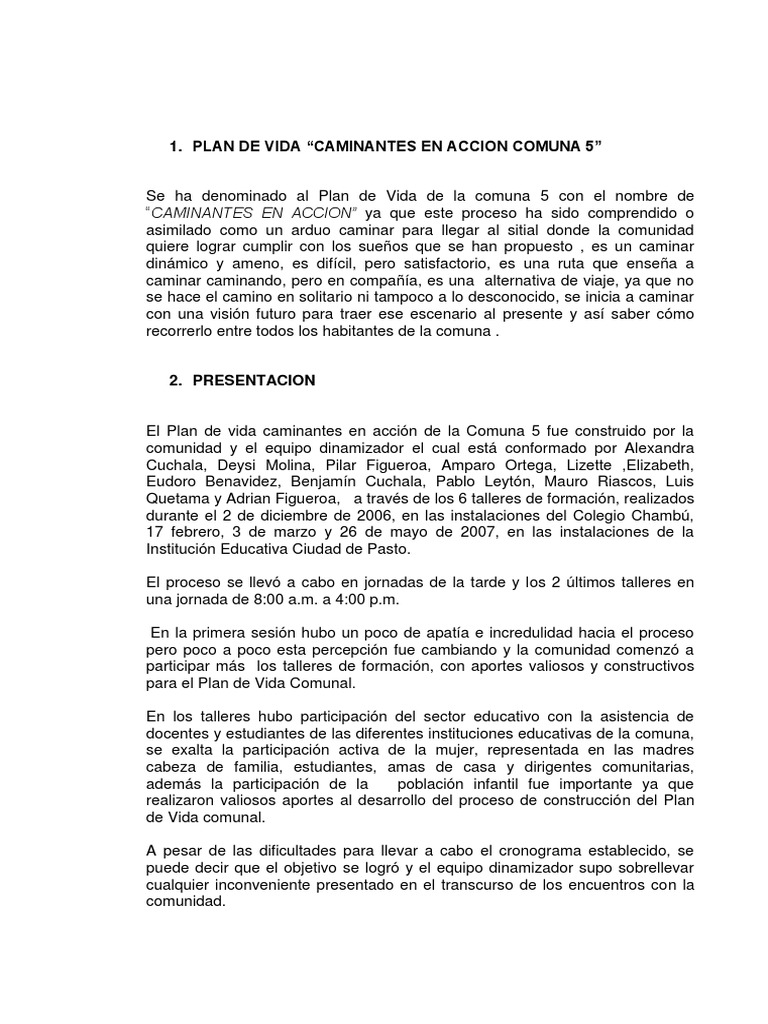 Plan de Vida Comunal en Pasto 5 | PDF | Planificación | Sustentabilidad