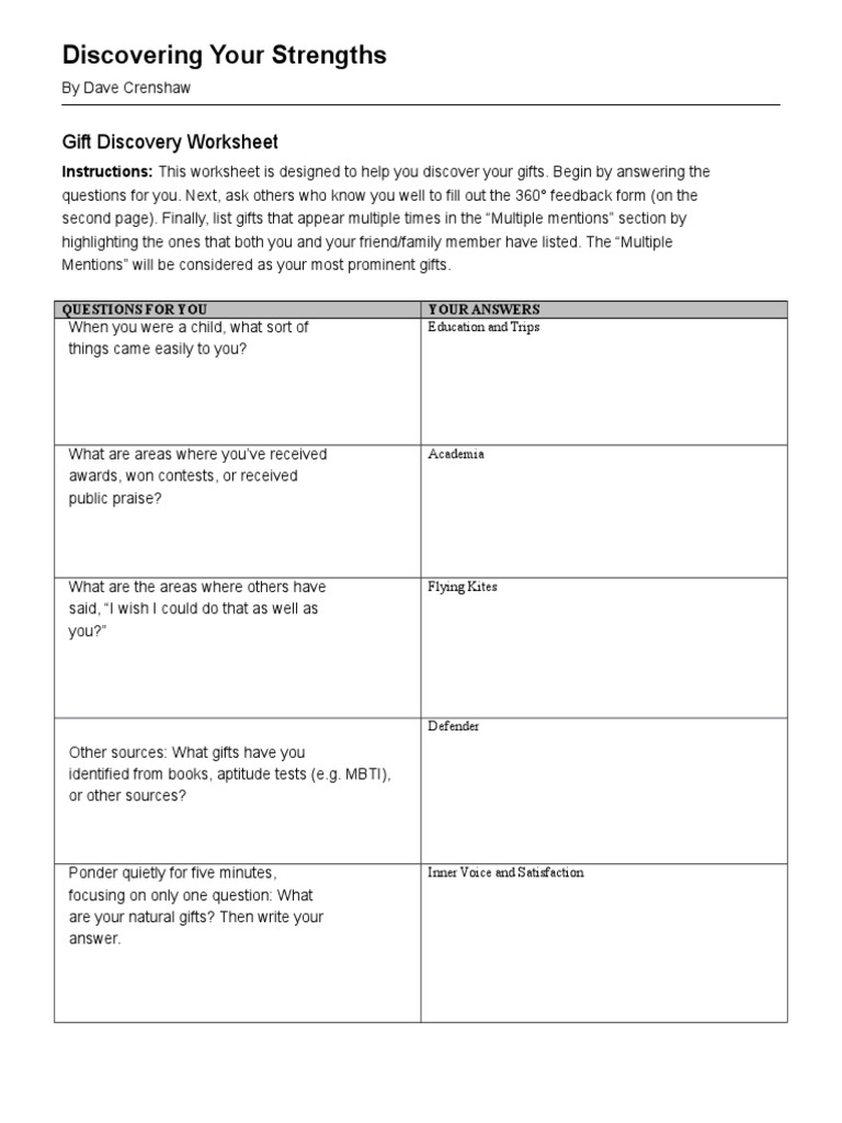 Gift Discovery Worksheet Guide | PDF