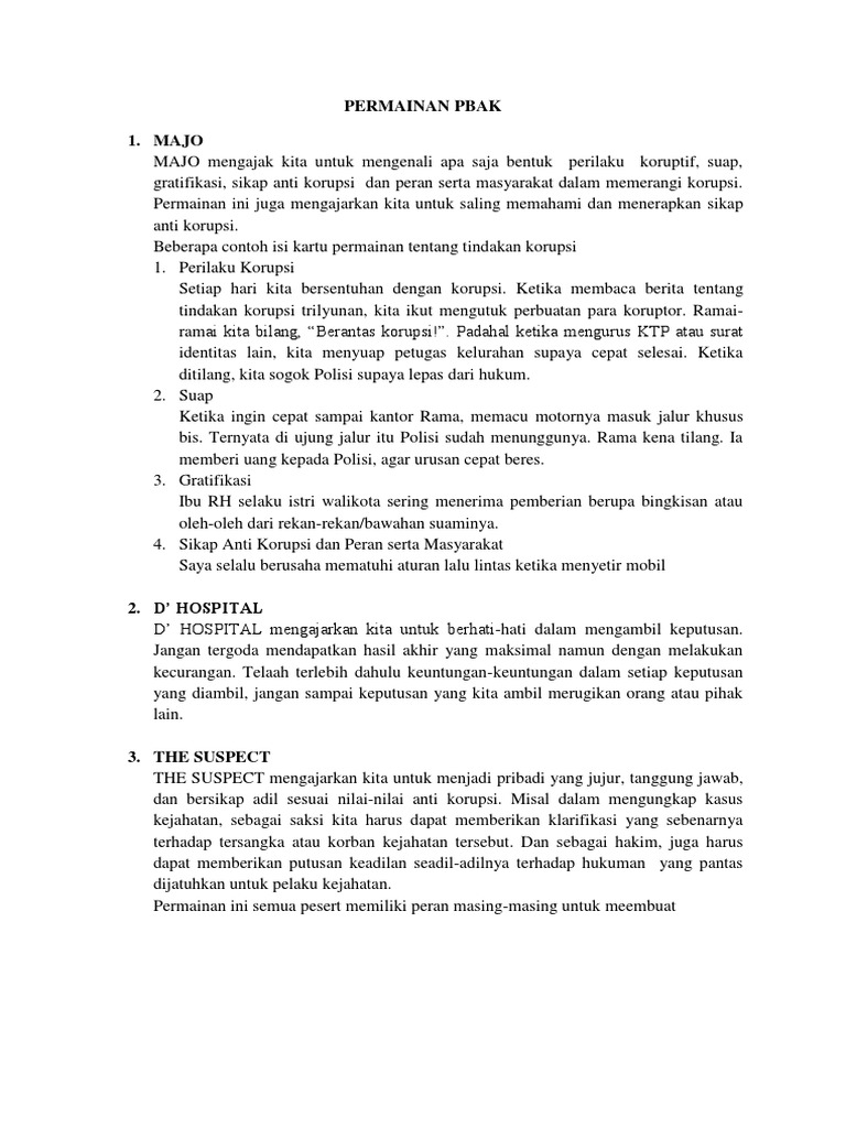 Permainan Edukasi Anti Korupsi PBAK | PDF | Ilmu Sosial