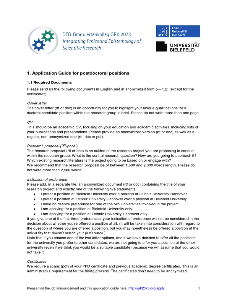 Application Guide Postdoc 2020 | PDF | Science | Philosophy Of Science