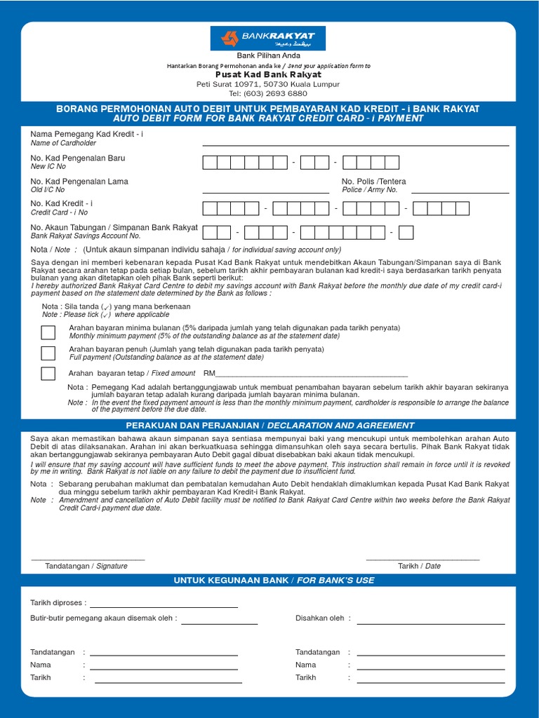 Auto Debit Credit Card Pdf