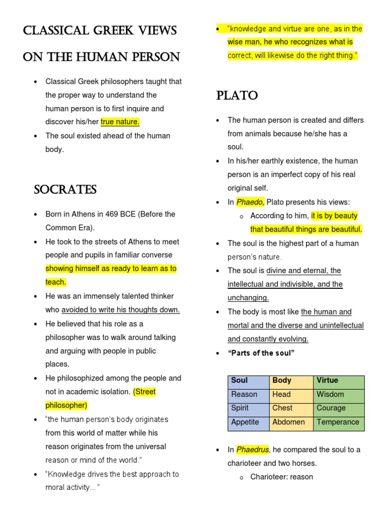 Classical Greek Views Handouts | PDF | Ancient Greek Philosophy | Soul