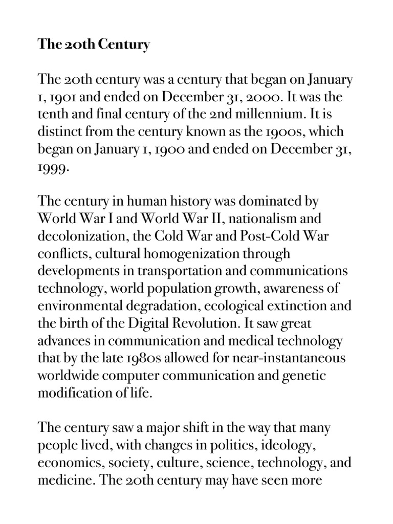 A Century of Change: An Overview of the Major Political, Social ...