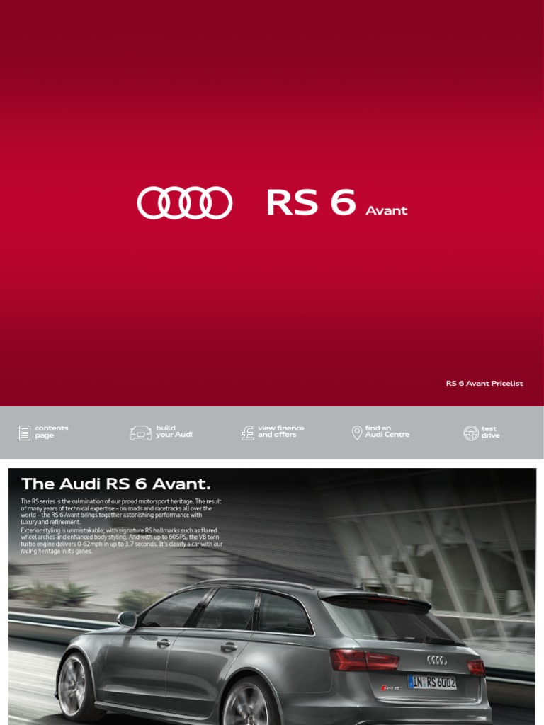 Audi Rs6 Avant Brochure 2018 v2 Uk | PDF | I Pod | Steering