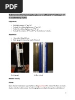 Experiment # 1: To Determine The Manning's Roughness Co-Efficient "N" & Chezy's "C" in A Laboratory Flume