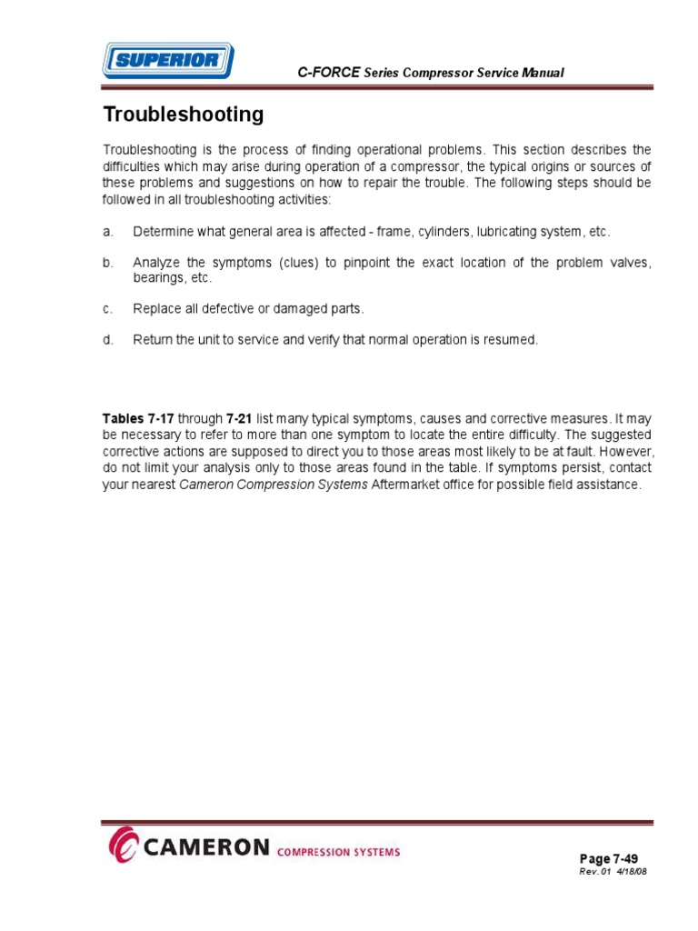 Troubleshooting: Series Compressor Service Manual | PDF | Cylinder ...