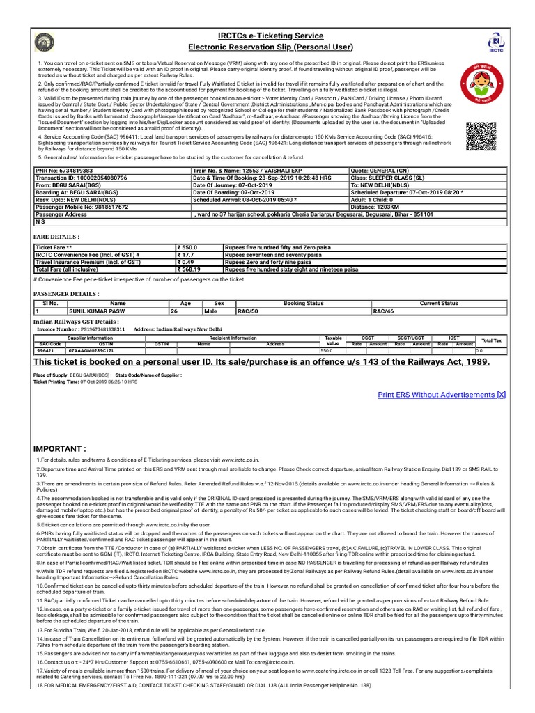 IRCTC e-Ticketing Guidelines and Info | PDF | Identity Document ...