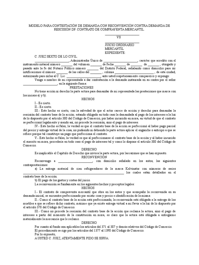Modelo Para Contestación de Demanda Con Reconvención Contra Demanda de ...