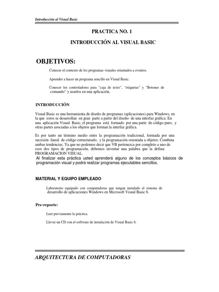 Introducción a Visual Basic 6 | PDF | Básico | Programa de computadora